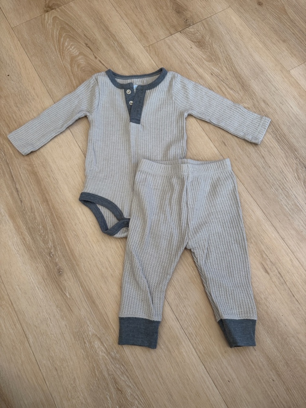 cloud island gray and charcoal waffle knit baby matching set